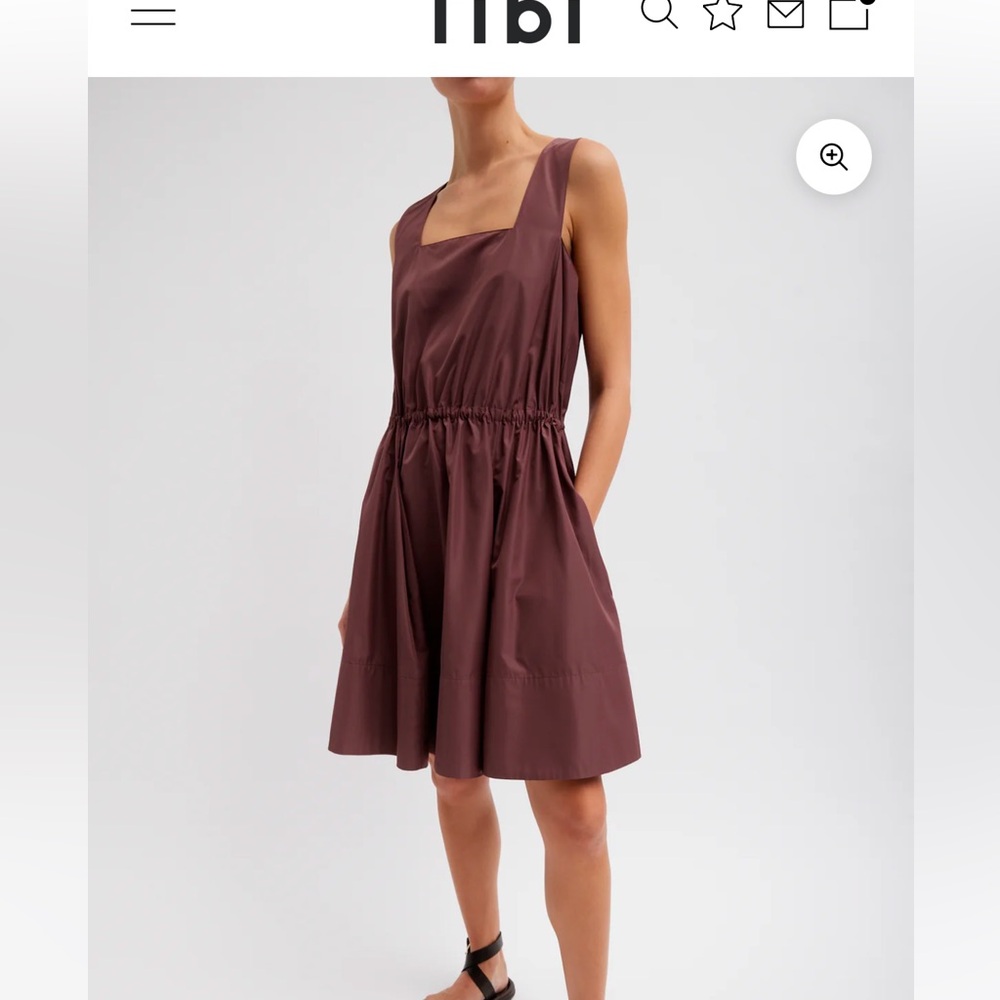 Tibi nylon dress with back drawstring detail. Size 8. Brown.